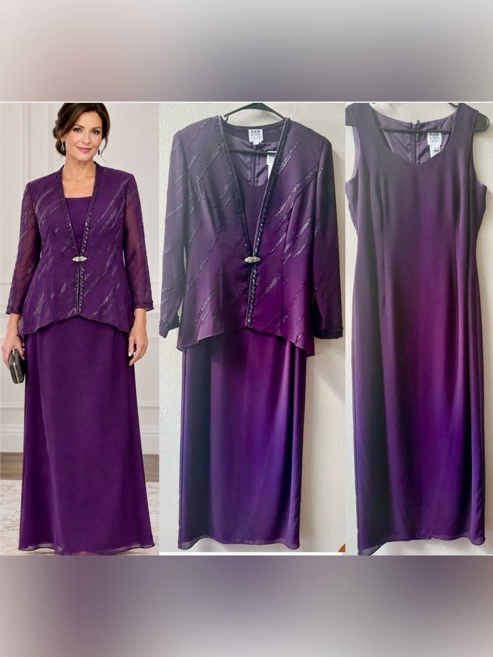R&M RICHARDS BY KAREN KWONG MOTHER OF BRIDE/GROOM EGGPLANT JACKET DRESS SIZE 8